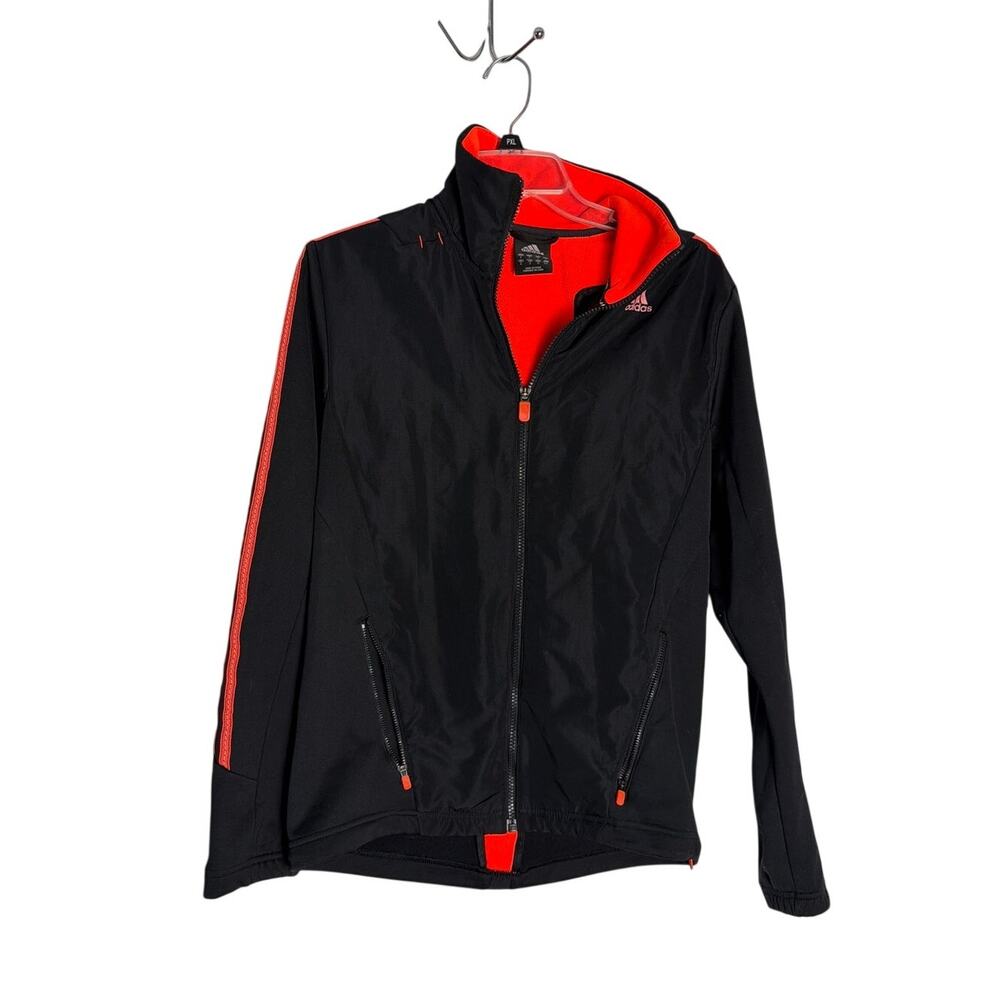 adidas Men's Full Zip Track Jacket Size S Black Red 3-Stripe Fleece Lining
